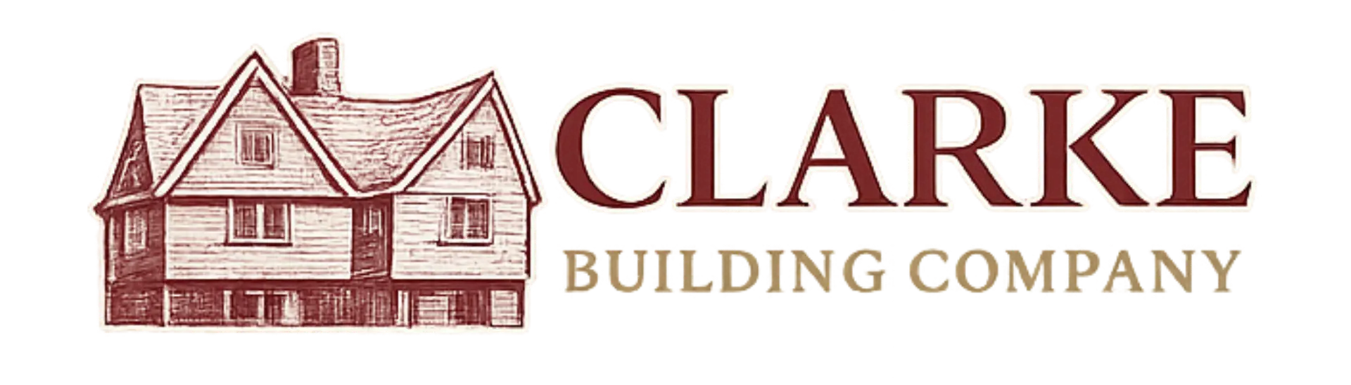 Clarke Building Company logo featuring a detailed illustration of a house and the company name in bold lettering, representing residential construction and remodeling services in Massachusetts.